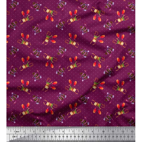 Soimoi Rayon Crepe Fabric Dot,Monkey & Bear Cartoon Print Sewing Fabric Yard 46 Inch Wide