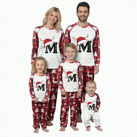 mgoYE Christmas Pajamas Matching Sets for Family Initials 26 Letters Graphic Xmas Pjs Funny Family Soft Loungewear