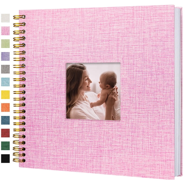 Álbum de fotos Hiwhy, 30 x 30 cm, tapa dura de lino, 80 páginas blancas, color rosa