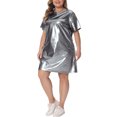 thumbnail image 4 of Agnes Orinda Women's Plus Size Valentines Day Metallic Round Neck Short Sleeve Party Clubwear Loose Mini T-Shirt Dresses 4X Silver, 4 of 6
