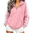 thumbnail image 3 of DIOAZUD Women's Quarter Zip Hoodie Oversized Drop Shoulder Long Sleeve Hooded Sweatshirt with Kangaroo Pocket Casual Pullover Pink S-XXL, 3 of 8