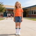 thumbnail image 6 of Babcutegg Denim Shorts and Matching Short Sleeve Top Set with Solid Color Socks – Unisex Casual Kids Fashion Outfit for Everyday Wear Orange Size 4, 6 of 10