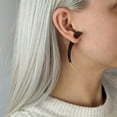 thumbnail image 4 of 81stgeneration Brown Sono Wood Curved Spike Fake Taper Earrings with Brass Tips - Tiger Teeth Fake Ear Stretchers - Long Earrings - Surgical Steel Tribal Piercing Jewellery - Boho Earrings for Women, 4 of 4