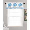 thumbnail image 3 of Blue Flower Plaid Linen Curtain Valance for Bedroom/Bathroom/Kitchen/Living/Dining Room Window,Spring Summer Floral Lattice Pastoral Country Pocket Topper Drapes Decorative Cafe Drapery 60"x18", 3 of 6