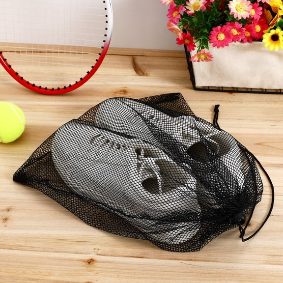 RENACLIPY 3Pcs Black Mesh Storage Pouches with Drawstring for Tennis Balls and Equipment