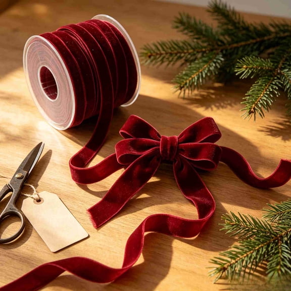 Xingjin Christmas Ribbon, Velvet Ribbon for Gift Wrapping and Crafts, Decorative Wired Ribbon for Holiday Tree Wreath and Bow Making