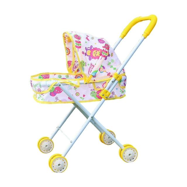 Cochecito de muñecas, carrito de empuje, juguete educativo, juego de rol, simulación de cochecito para niños amarillo