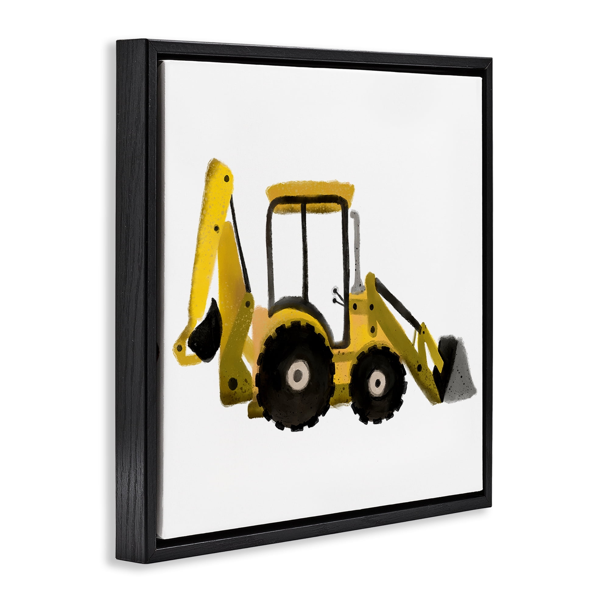 Stupell Industries Yellow Simple Bulldozer Transportation Painting Black Floater Framed Canvas Art Print Wall Art, 18 x 18
