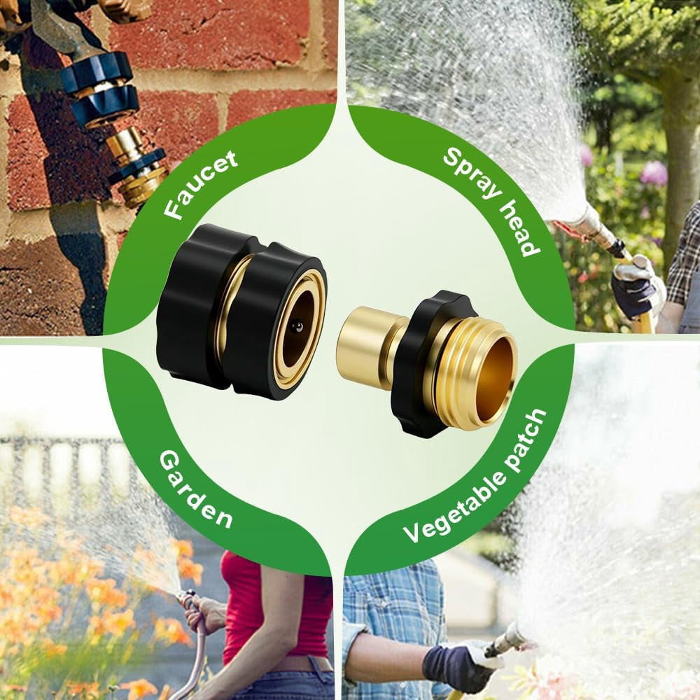 Garden Hose Quick Connector,3/4 Inch GHT Solid Brass Garden Hose Quick Connect Fittings, Water Hose Connectors with Leak-Proof Seal & Universal Fit for Outdoor Gardening and Cleaning Use (6 Sets)