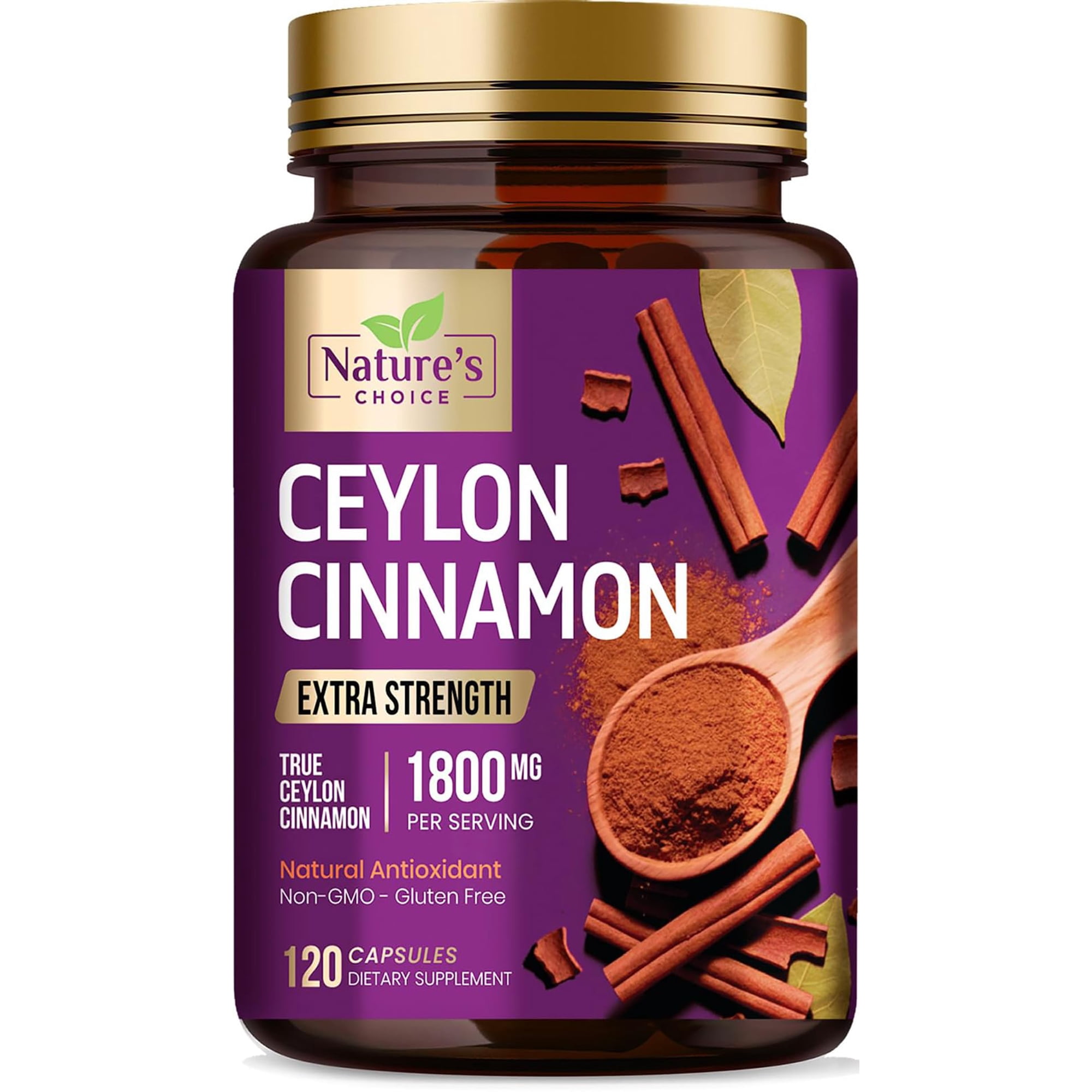 Organic Ceylon Cinnamon 1800mg Per Serving - Extra Strength Certified Organic Ceylon Cinnamon Powder Pills Supplement - Energy & Heart Support Antioxidant for Women & Men - Bottled USA - 120 Capsules