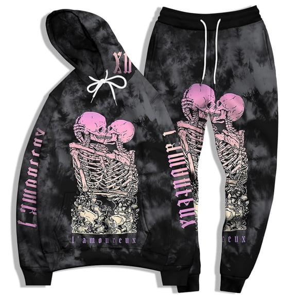 Unisex 3D Digital Skull Printed Hoodie & Pants Set Cool Novelty Skeleton Graphic Sweatshirt Jogger Pants for Men Women, Fashion Pullover Halloween Hoodies & Sweatpants