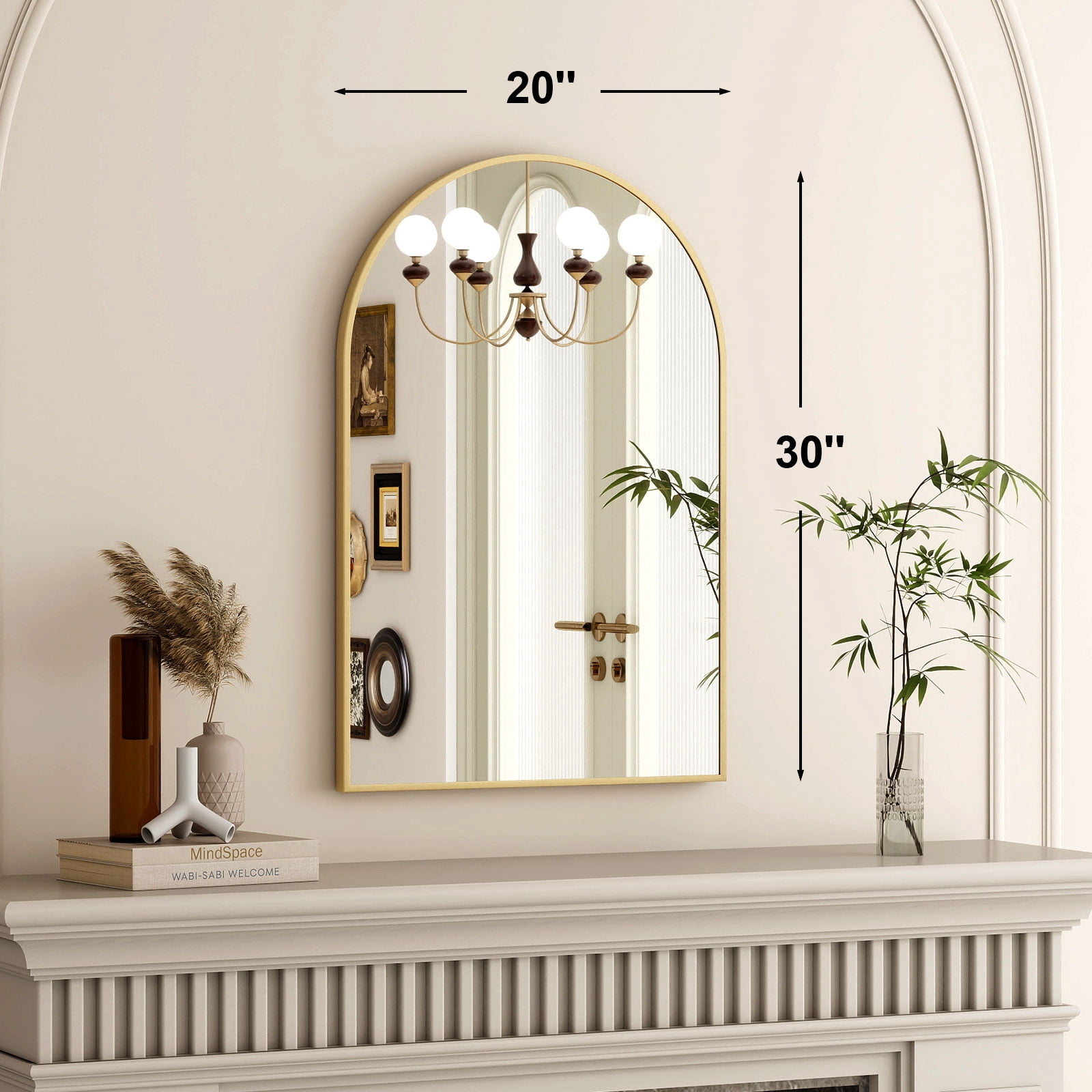 SHATTERVIEW 20"x30" Bathroom Wall Mounted Mirror Arched Hanging Vanity Mirror, Gold
