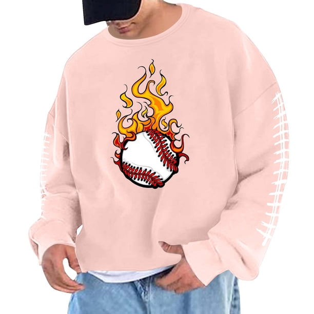 Sudadera sin capucha para hombre, cuello redondo, deportiva, con estampado de béisbol, sudadera con capucha, manga larga, blusa de poliéster para hombre