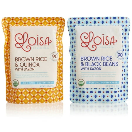 Loisa Organic Brown Rice & Black Beans and Brown Rice & Quinoa with Sazon (Ready to Heat), 1 Each, Non-GMO, Gluten-Free, Vegan, Microwaveable or Stove, Ready in 90 seconds, 8.5 Oz Pouch (2