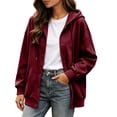 thumbnail image 3 of JOANKDMI Button Down Sweatshirt Women Hoodie Long Sleeve Drawstring Fall Solid Color Relaxed Fit Outerwear with Pockets Winter Cardigan Top, 3 of 9