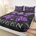 thumbnail image 3 of Homewish Purple Fashion Bowknot Queen Sheet Sets for Kids, Hippie Bohemian Damask Flat Sheet, Vintage Style Queen Fitted Sheet, Ultra Soft Bedroom Decor, 4pcs, 3 of 7