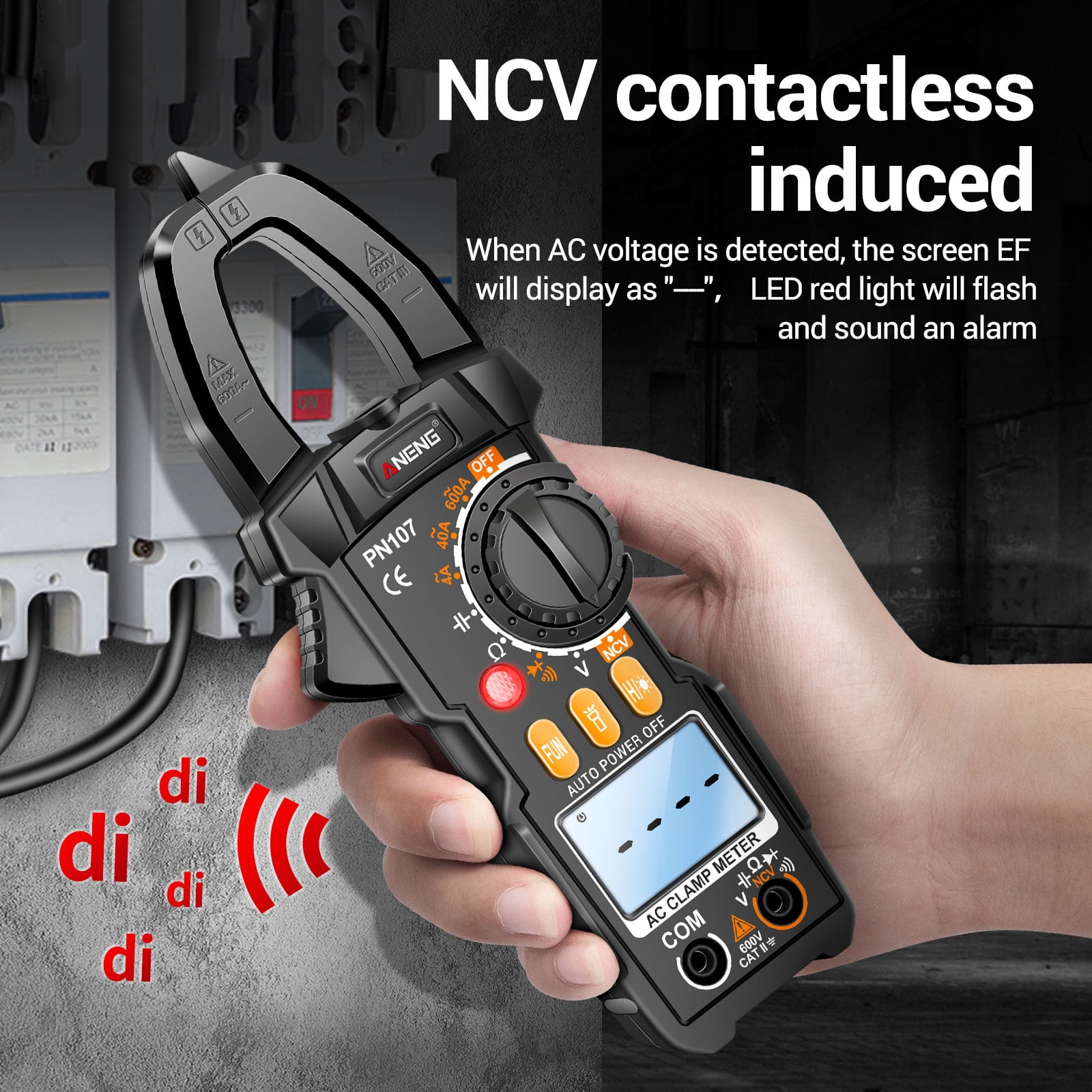 ANENG PN107 Digital Clamp Meter CAT II 600V AC Voltage Multimeter Tester 4000 Counts Amp Voltage Tester Measures AC/DC Current AC Voltage Resistance Capacitor Diodes