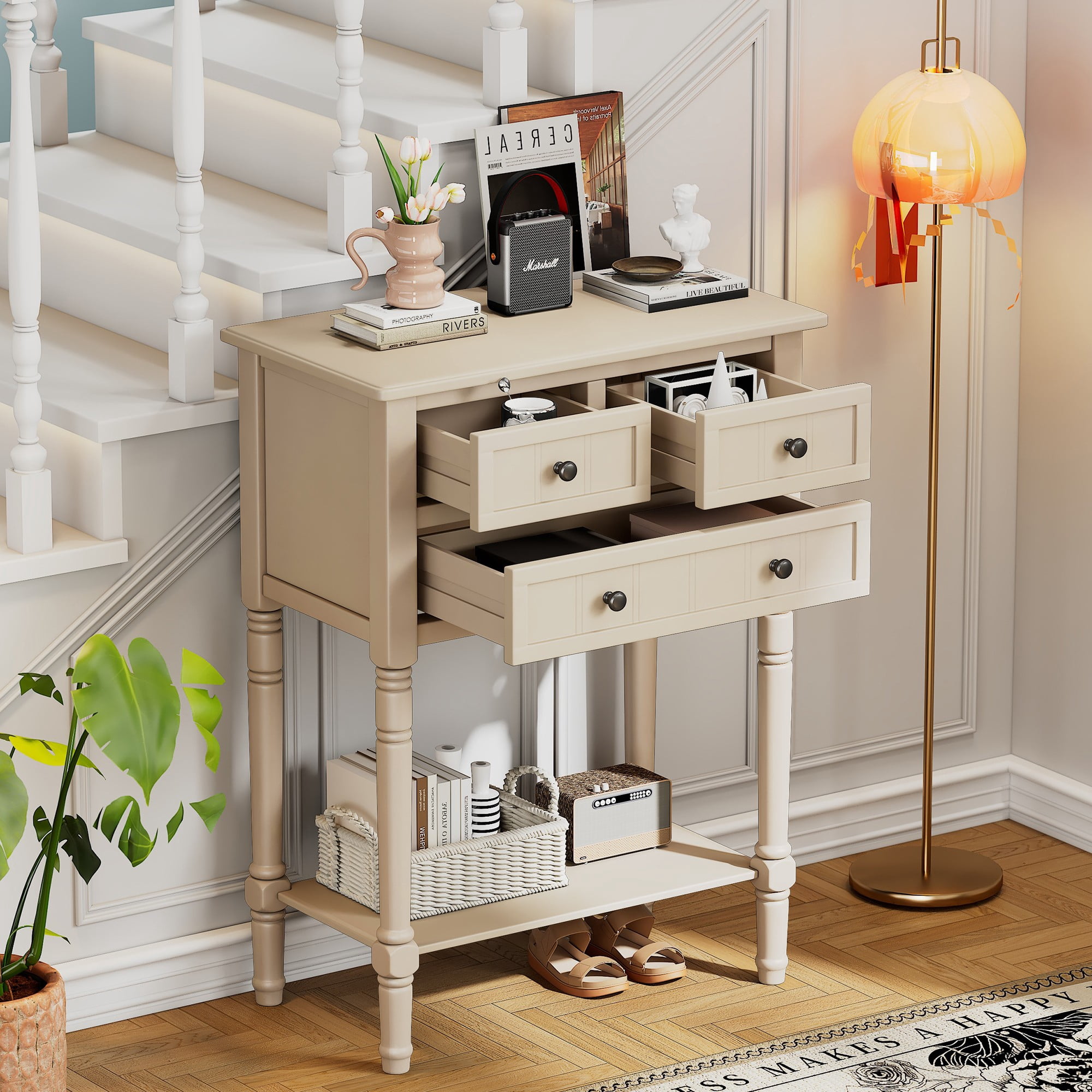 Console Table with 3 Drawers,Narrow Sofa Table with Storage Shelf,Entryway Table for Hallway,Living Room,Beige