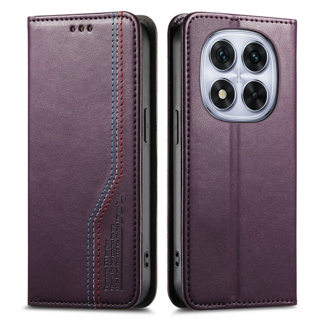 FOXDOCK Wallet Case for Xiaomi Redmi Note 14 Pro 5G , PU Leather Flip Cover with Elastic Anti-Slip Hand Strap, Card Slots