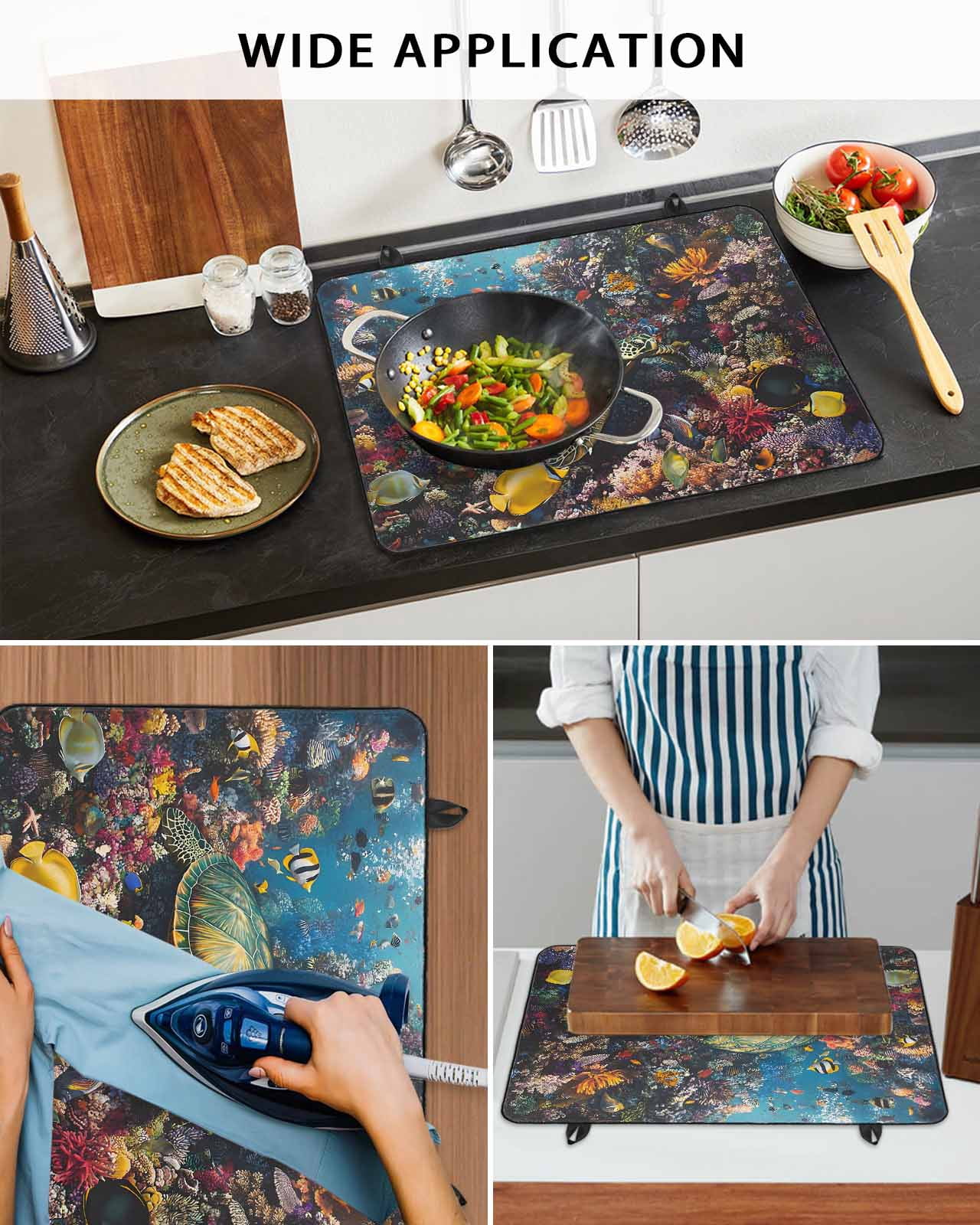 nqOlkjepod Large Induction Cooktop Protector Mat 28.5"x20.5", Summer Turtle Stove Top Covers for Electric Stove, Beach Ocean Coral Colorful Tropical Fish Stove Burner Cover Mats Stove Cover