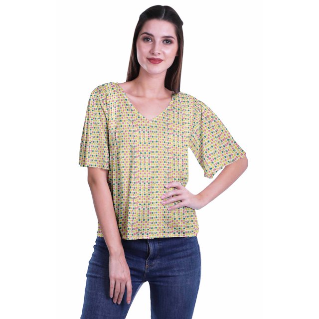 Moomaya Blouse d'Été Boho à Manches Courtes en Rayonne Imprimée pour Femmes