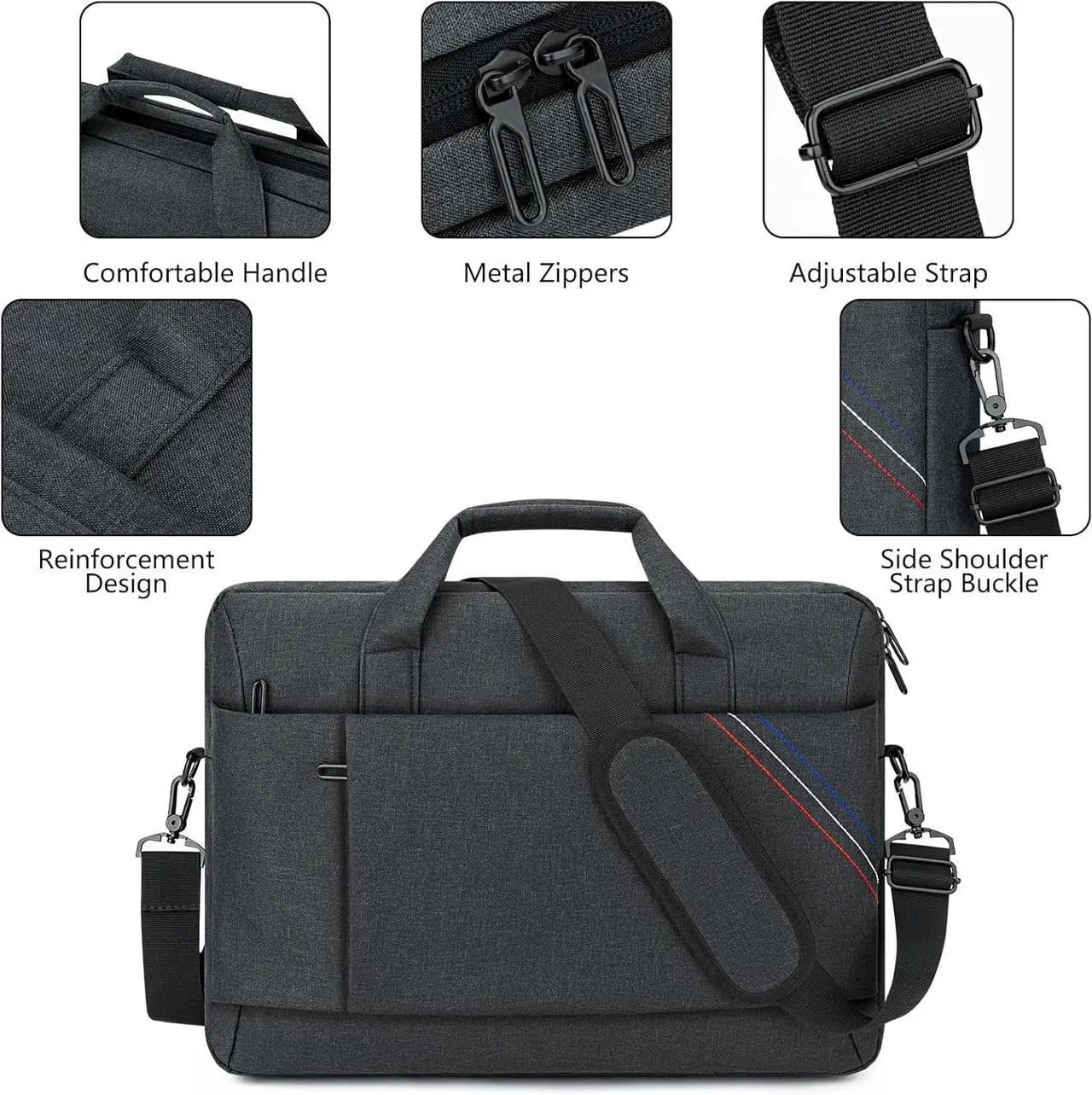 15 - 15.6 Inch Laptop Shoulder Bag for Man Work Briefcase Slim Computer Carrying Case Handbag with Shoulder Strap