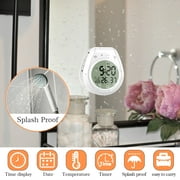 Digital Shower Clock Waterproof Bathroom Timer, Kitchen Wall Clock with Countdown, Temperature, Suction Cup Hanging Hole, White