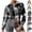 Black, variant on Women's Cropped Plaid Jakcets Lined Shacket with Fuax Fur Collar Snap Button Fall Winter Coats Coffee S