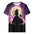 thumbnail image 4 of VKOYWKM Womens Fall Halloween Tees Short Sleeve Witch Graphic Tees Casual Round Neck Loose Fit Party T-Shirts Spooky Print Tshirts, 4 of 5