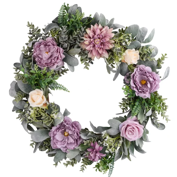 Delicate Purple Peony 24-inch Wreath for Front Door Autumn Home Decor for Wedding for Indoor Outdoor Window Wall Party