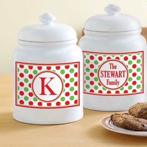 Personalized Holiday Treat Jar, Dots, Family Name