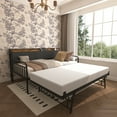 thumbnail image 4 of Bed Frames Daybed with Trundle, Sturdy Metal Twin Bed Frame with Upholstered Headboard and Charging Station for Living Room, Bedroom and Guest Room, Black,Storage Beds Frames, 4 of 8