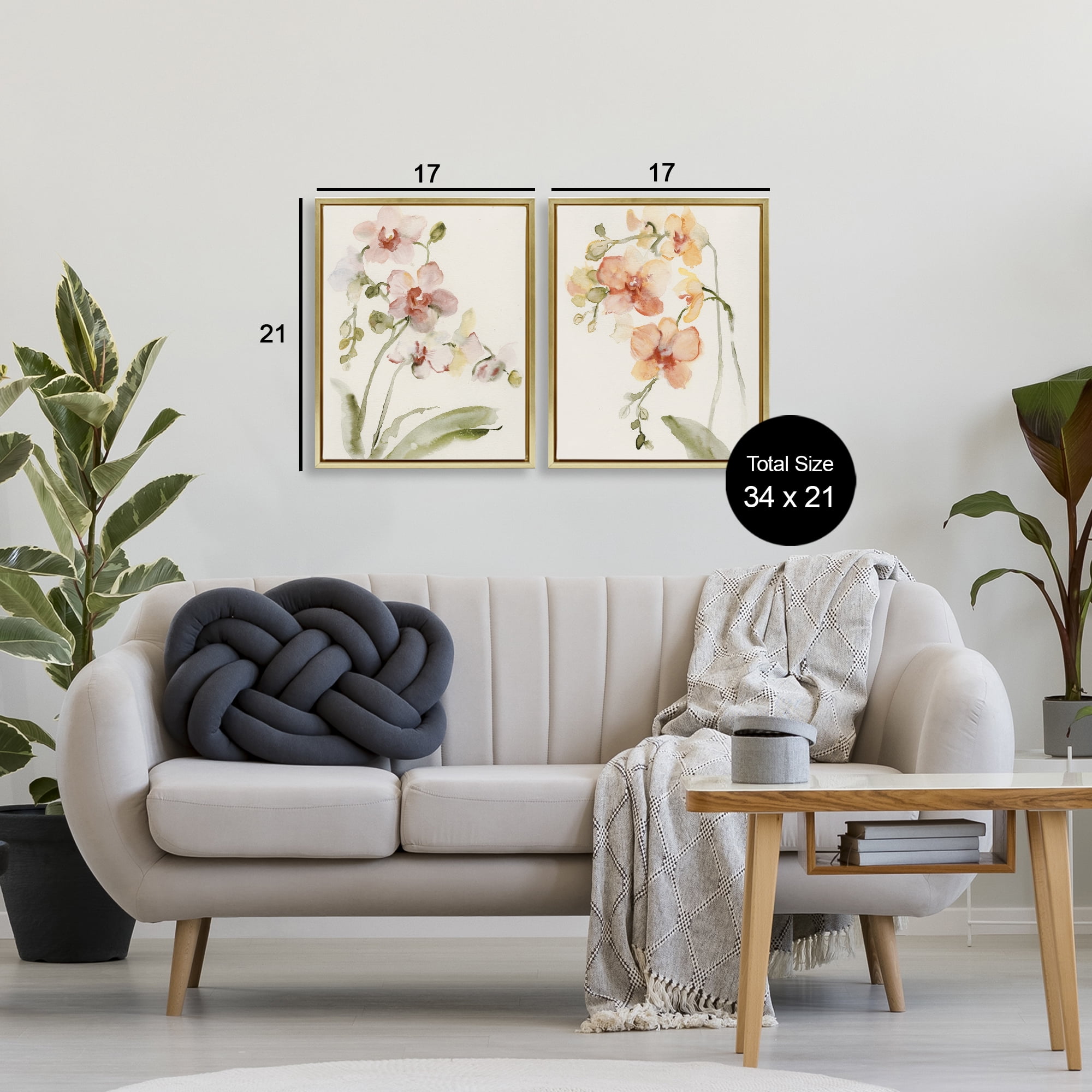 Stupell Industries Delicate Orchids in Bloom 2 Piece Gold Framed Floater Canvas Set, design by Victoria Barnes