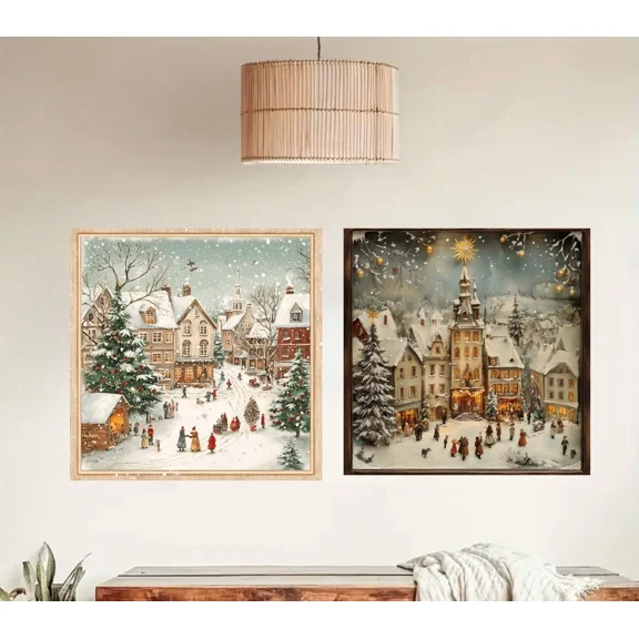 QUEST- 2Pc 18X18Inch Christmas Photo Framed Decal, Large Holiday Winter Wall Sticker