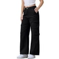 thumbnail image 4 of INSPIRE CHIC Women's Cargo Denim Pants Multi-Pocket Full Length Wide Leg Distressed Baggy Jeans M Black, 4 of 6