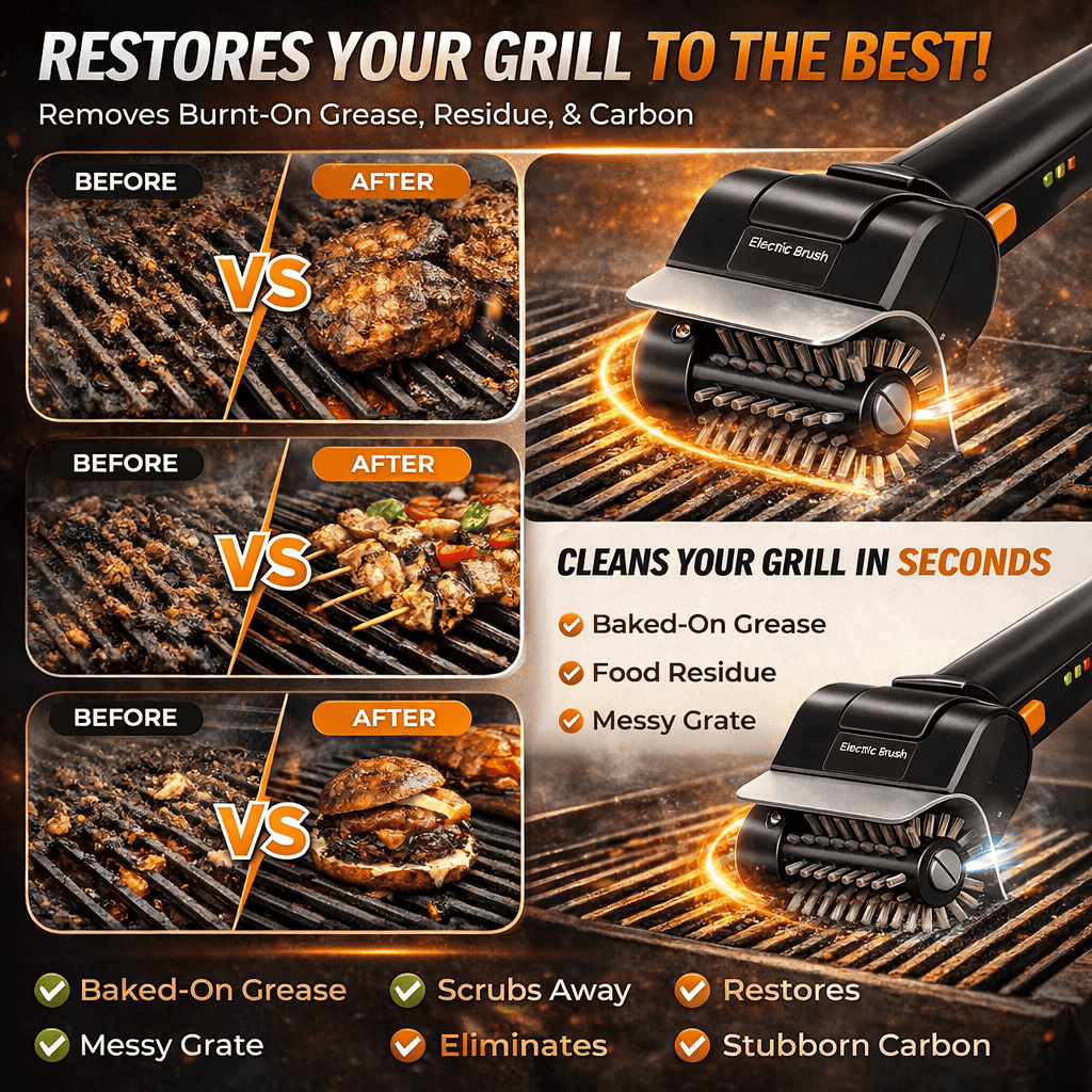 Electric Grill Brush, Cordless BBQ Grill Cleaner for Outdoor Grill, Rechargeable Grill Scrubber with Removable Head for Gas Charcoal Smoker