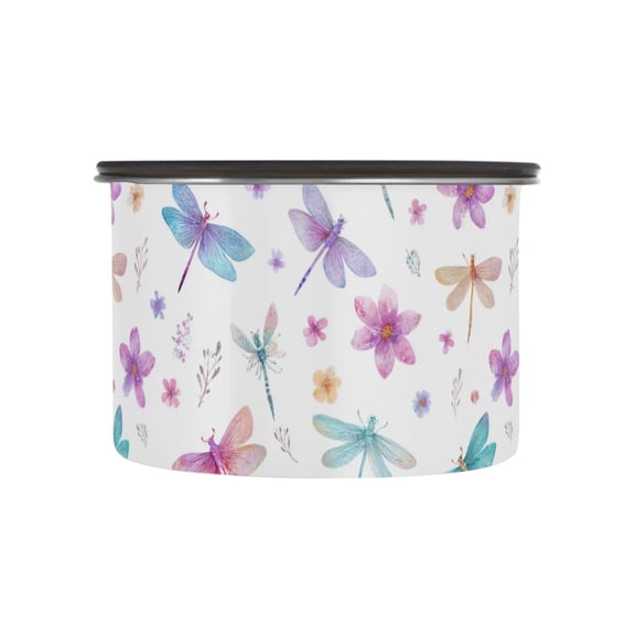 500ml Stainless Steel Food Storage Containers Butterfly and Dragonfly Pattern Airtight Kitchen Canisters with Vacuum Lid for Coffee Tea Flour Sugar Grains