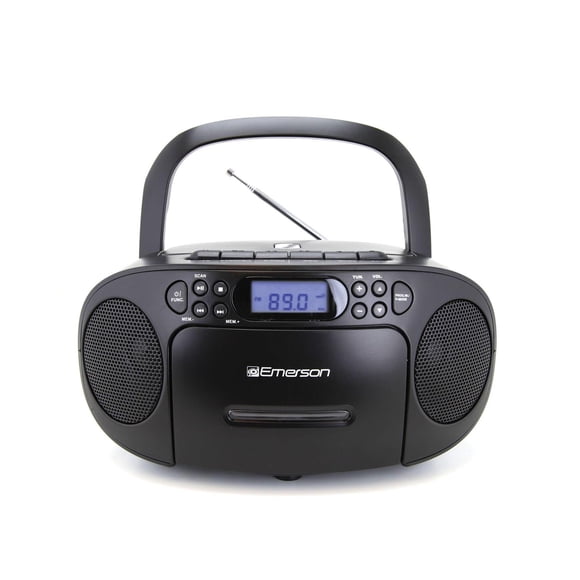Reproductor de CD Portátil Emerson Negro con Cassette, Grabadora de Cinta, Radio AM/FM y Altavoces D