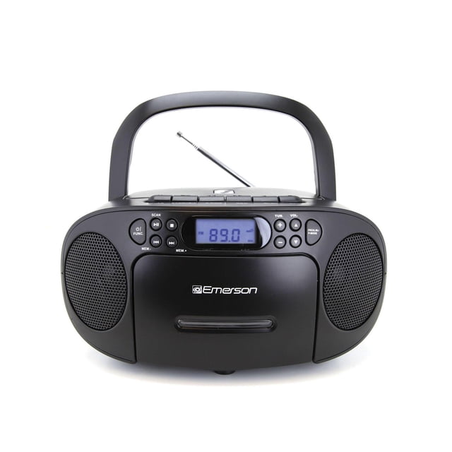 Reproductor de CD Portátil Emerson Negro con Cassette, Grabadora de Cinta, Radio AM/FM y Altavoces D