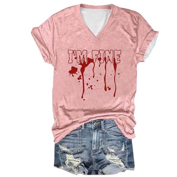 Tops Cortos para las Mujeres, Halloween Impreso V-Cuello Camiseta de Manga Corta, Tela de Imitación de Moda Casual