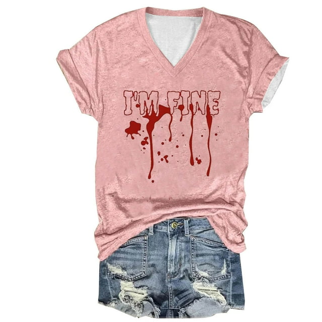 Tops Cortos para las Mujeres, Halloween Impreso V-Cuello Camiseta de Manga Corta, Tela de Imitación de Moda Casual