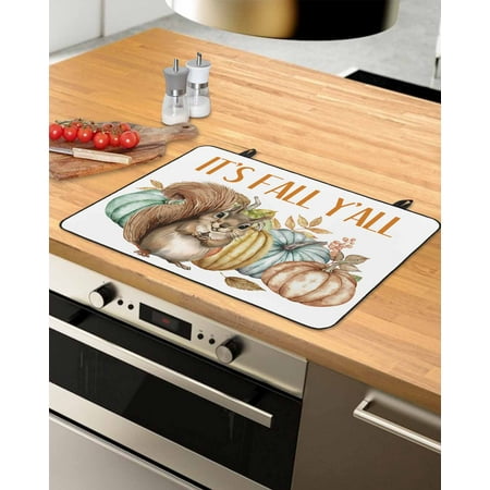 

Fall Squirrel Stove Top Covers for Electric Stove Heat Insulation Fireproof Glass Cooktop Cover Counter Top Glass Stove Cover for Prevent Scratches 29 x21 Thanksgiving Pumpkins Maple Leaf