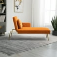 thumbnail image 5 of Velvet Upholstered Sofa Recliner, Adjustable Loveseat Sofa Bed with Gold Metal Legs, Leisure Sofa with Arm(Orange), 5 of 7