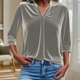 thumbnail image 2 of XFLWAM Womens Velvet Three Quarter Sleeve Pullover Tops V Neck Button Down Blouses Casual Loose Ruched Business T Shirts Trendy Outfit, 2 of 6