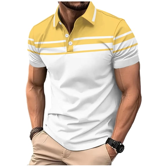 Guluxicc Men's Henley Shirts Classic Fit Short Sleeve Striped Shirts for Business Everyday Wear Summer Casual Outfits