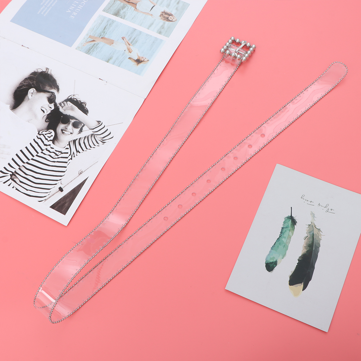 1Pc Fully Transparent Narrow Waist Belt Punk Rivet Square 