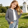 thumbnail image 5 of Puntoco Girls Preppy Knit Cardigan Button-Up Sweater Coat with Pockets Gray 160(12-13 Years), 5 of 9