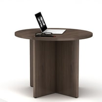 Cubespace Round Conference Table, 35.4" Small Office Meeting Table for Business, x-Shaped Wood Base