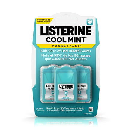 Listerine Cool Mint Pocketpaks Breath Strips, 24-Strip Pack, 3