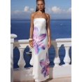 thumbnail image 3 of Women Y2k Strapless Maxi Dress Floral Print Tube Long Dress Boho Beach Sundress Going Out Streetwear Milky XL, 3 of 6